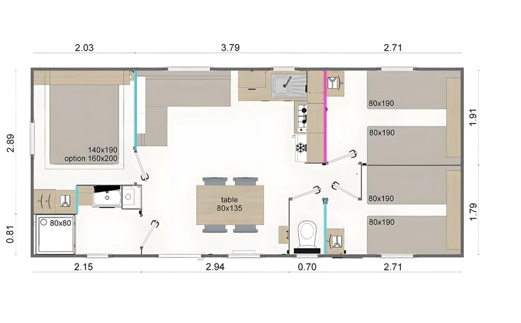 Mobil home Privilège 3 Ch. 6 Pers.