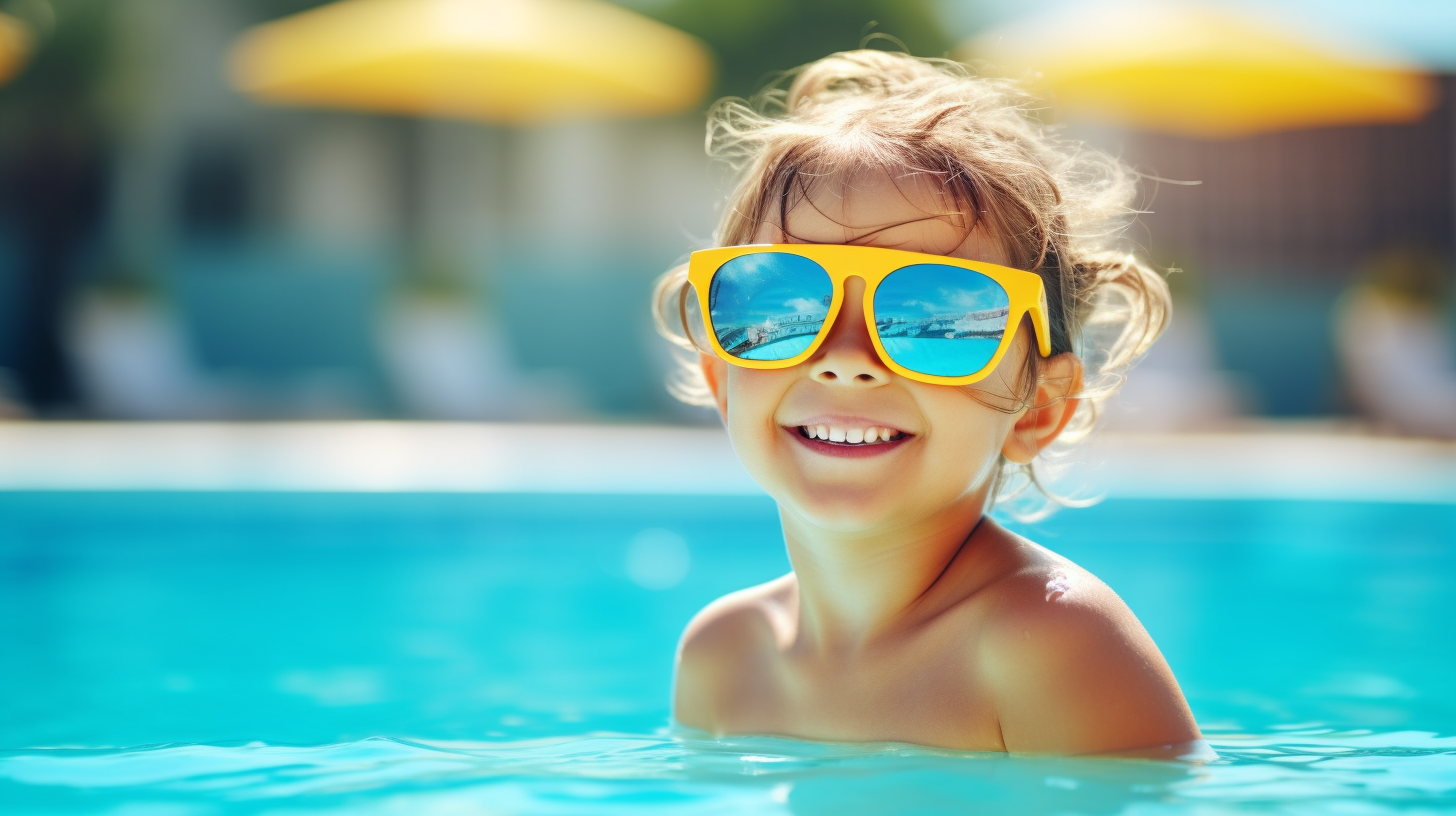 enfant camping avec lunettes dans la piscine