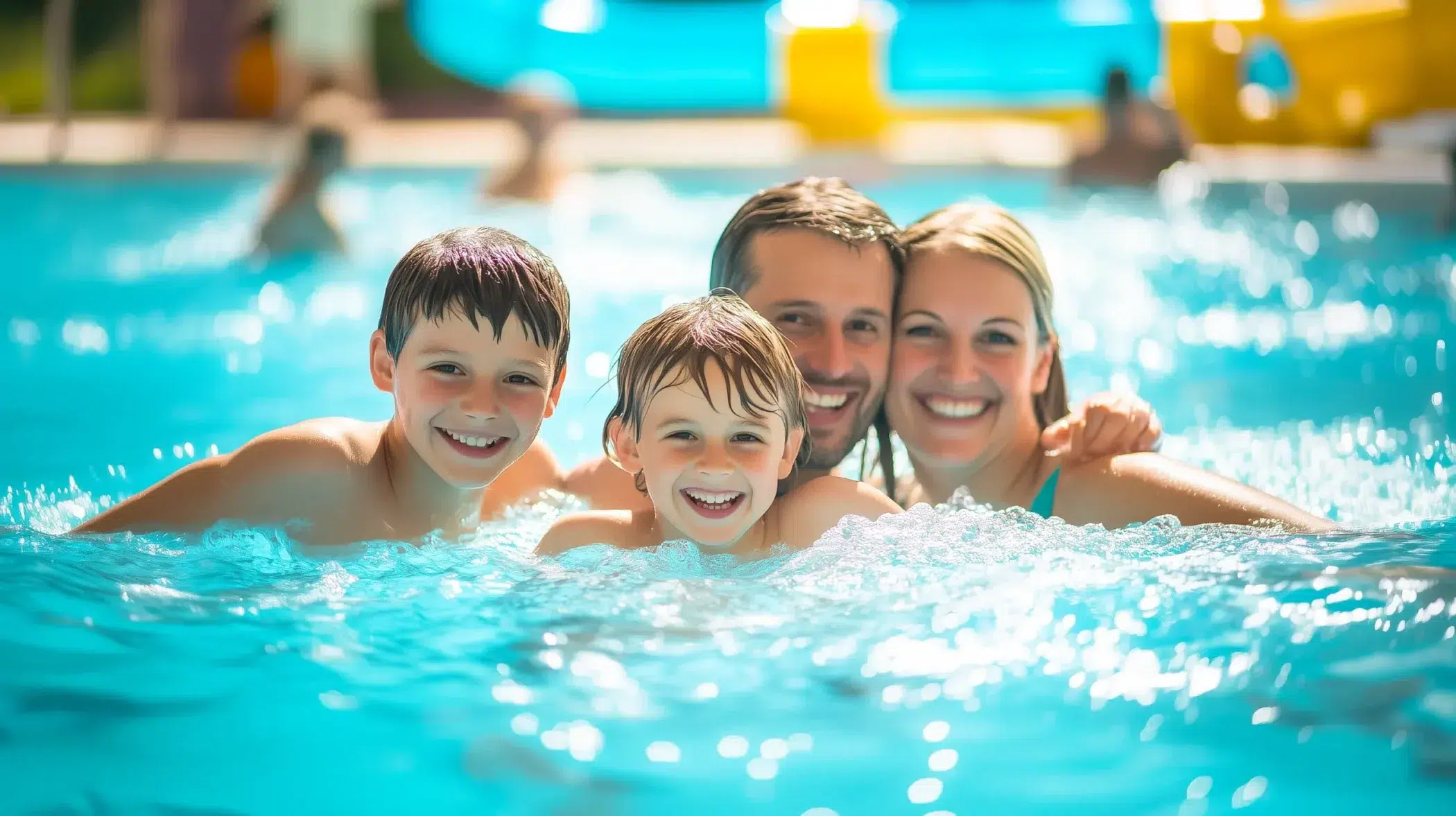famille heureuse dans une piscine du camping