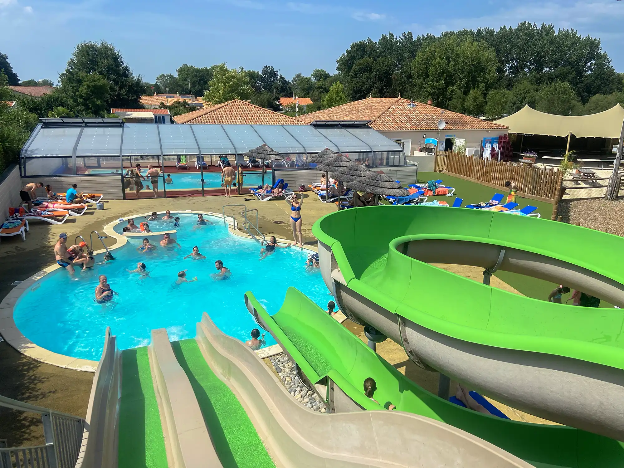 Heated water park and water slides at the campsite near Puy du Fou in the Vendée